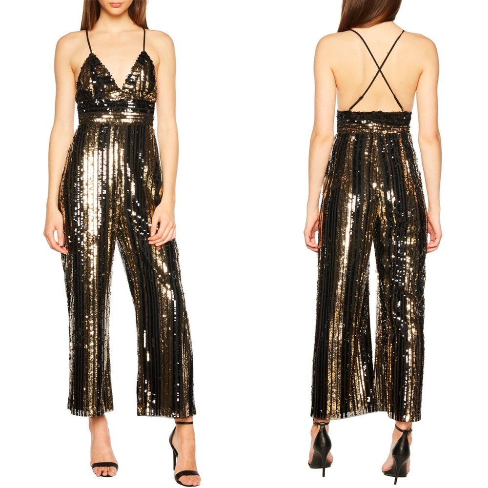 Bardot Black and Gold Sequin Jumpsuit